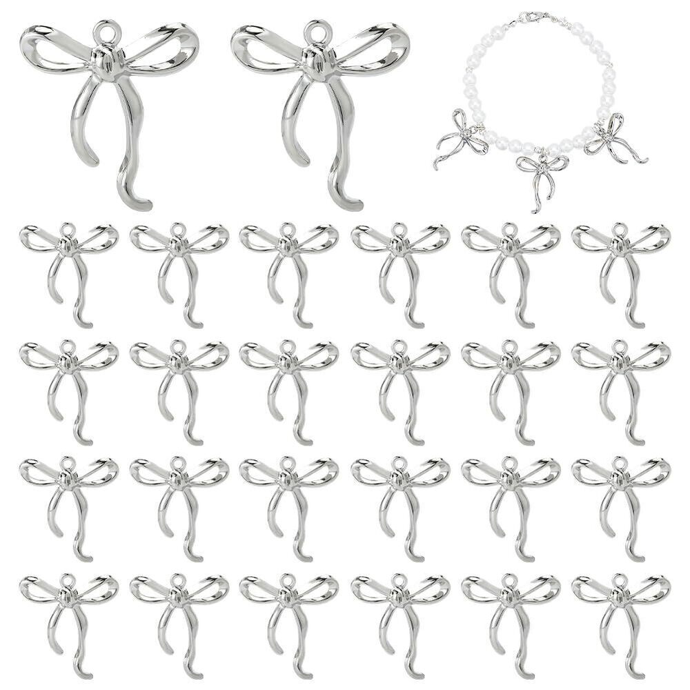 5679 30pcs Bowknot Charms Pendants Platinum Bow Dangle Charms Ribbon